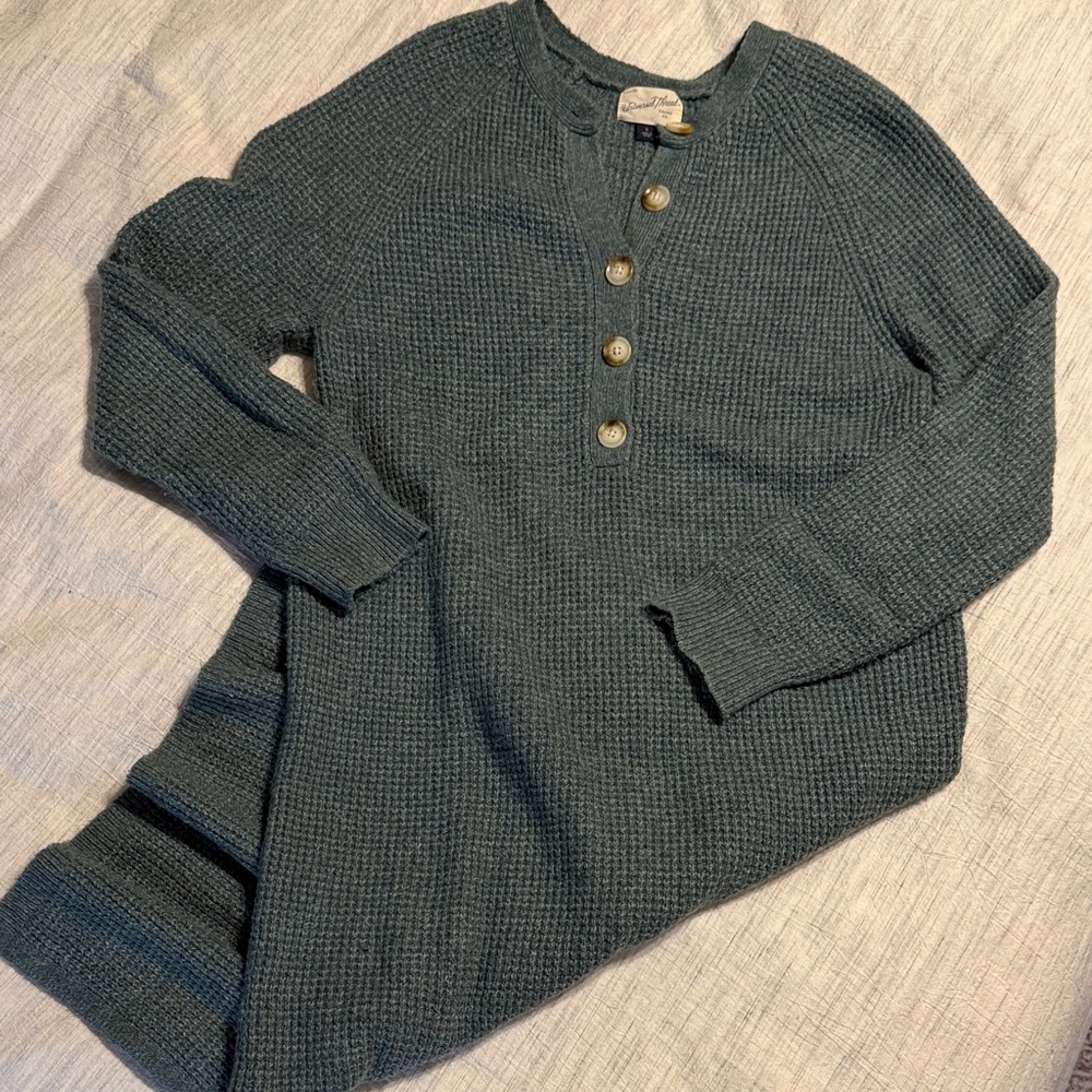 Universal Thread Knit Henley Sweater Dress in Dark Teal Midi Small
